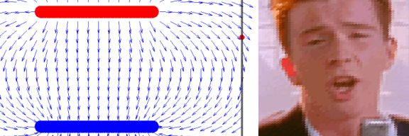 A grid of circles representing ink drops that displays an image of Rick Astley.